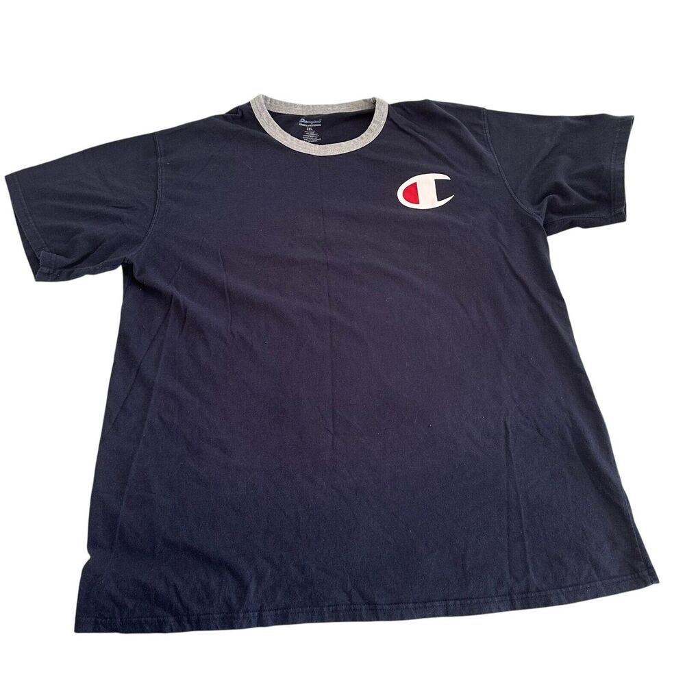 Champion Big "C" T-Shirt Men's Size 2XL Blue With Gray Trim Activewear Normcore
